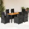 vidaXL Ensemble à manger de jardin coussins 7pcs Noir Résine tressée