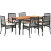 vidaXL Ensemble à manger de jardin coussins 7pcs Noir Résine tressée