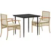 vidaXL Ensemble à manger de jardin et coussins 3 pcs Beige poly rotin