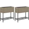 vidaXL Jardinières avec étagère 2 pcs gris 70x28x70 cm résine tressée