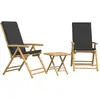 vidaXL Ensemble de bistro pliante 3 pcs et coussins gris foncé bambou