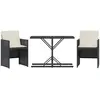 vidaXL Ensemble de bistro 3 pcs avec coussins noir résine tressée