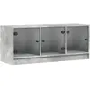 vidaXL Meuble TV avec portes en verre gris béton 102x37x42 cm