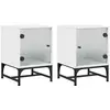 vidaXL Tables de chevet avec portes en verre 2 pcs blanc 35x37x50 cm