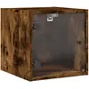 vidaXL Table de chevet avec porte en verre chêne fumé 35x37x35 cm