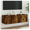 vidaXL Meuble TV mural avec lumières LED chêne fumé 100x35x31 cm