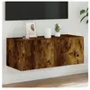vidaXL Meuble TV mural avec lumières LED chêne fumé 80x35x31 cm