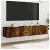 vidaXL Meubles TV muraux et lumières LED 2pcs chêne fumé 80x35x31 cm