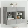 vidaXL Meuble TV mural avec lumières LED gris béton 78,5x30x60,5 cm