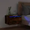 vidaXL Table de chevet murale avec lumières LED chêne fumé