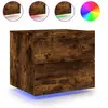 vidaXL Table de chevet murale avec lumières LED chêne fumé