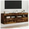 vidaXL Meubles TV muraux et lumières LED 2pcs chêne fumé 60x30x40 cm