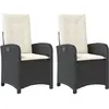 vidaXL Chaises inclinables de jardin lot de 2 et coussins noir rotin