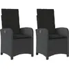 vidaXL Chaises inclinables de jardin lot de 2 et coussins noir rotin
