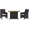 vidaXL Ensemble de bistro 3 pcs avec coussins noir résine tressée