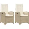 vidaXL Chaises inclinables de jardin lot de 2 et coussins beige rotin