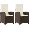 vidaXL Chaises inclinables de jardin lot de 2 et coussins marron rotin