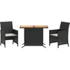 vidaXL Ensemble de bistro 3 pcs avec coussins noir résine tressée