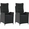 vidaXL Chaises inclinables de jardin lot de 2 repose-pied noir rotin