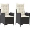 vidaXL Chaises inclinables de jardin lot de 2 et coussins noir rotin