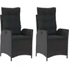 vidaXL Chaises inclinables de jardin lot de 2 et coussins noir rotin