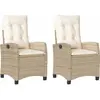 vidaXL Chaises inclinables de jardin lot de 2 et coussins beige rotin