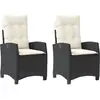 vidaXL Chaises inclinables de jardin lot de 2 et coussins noir rotin
