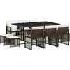 vidaXL Ensemble à manger de jardin et coussins 11 pcs marron rotin