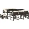 vidaXL Ensemble à manger de jardin et coussins 11 pcs marron rotin