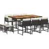 vidaXL Ensemble à manger de jardin 11 pcs coussins noir résine tressée