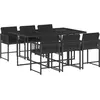 vidaXL Ensemble à manger de jardin coussins 7pcs Noir Résine tressée