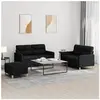 vidaXL Ensemble de canapés 3 pcs avec coussins Noir Tissu