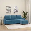vidaXL Canapé à 3 places avec repose-pieds Bleu 180 cm Velours