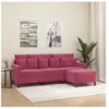 vidaXL Canapé à 3 places et repose-pieds Rouge bordeaux 180 cm Velours