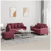 vidaXL Ensemble de canapés 3 pcs avec coussins Rouge bordeaux Tissu