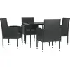 vidaXL Ensemble à manger de jardin 5 pcs noir résine tressée et acier