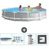Intex Rond Prism Frame Zwembad - 366 x 76 cm - Grijs - Inclusief Afdek...
