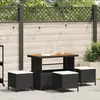 Set De Jardin En 4 Pièces Avec Coussins En Poly Rattan Noir Et Acacia
