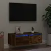 vidaXL Meuble TV avec lumières LED chêne fumé 75x35,5x25 cm