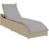 Chaise longue pliante coussin et rangement beige résine tressée Vidaxl