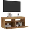 vidaXL Meuble TV avec lumières LED chêne artisanal bois d'ingénierie