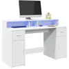 vidaXL Bureau avec lumières LED blanc 140x55x91 cm bois d'ingénierie