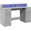 vidaXL Bureau et lumières LED gris béton 140x55x91cm bois d'ingénierie
