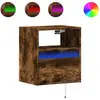 vidaXL Table de chevet murale avec lumières LED chêne fumé