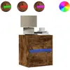 vidaXL Table de chevet murale avec lumières LED chêne fumé