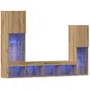 vidaXL Meuble TV - Chêne artisan - 6 portes - Lumières LED - 40.5x30x102 cm