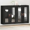 vidaXL Armoire Murale Vidaxl Set De 2 Chêne Noir Bois Massif, Verre