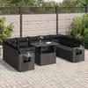 vidaXL Salon de jardin 10 pcs avec coussins noir résine tressée