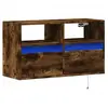 vidaXL Meuble TV mural avec lumières LED chêne fumé 80x31x45 cm