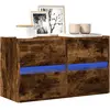 vidaXL Meuble TV mural avec lumières LED chêne fumé 80x31x45 cm